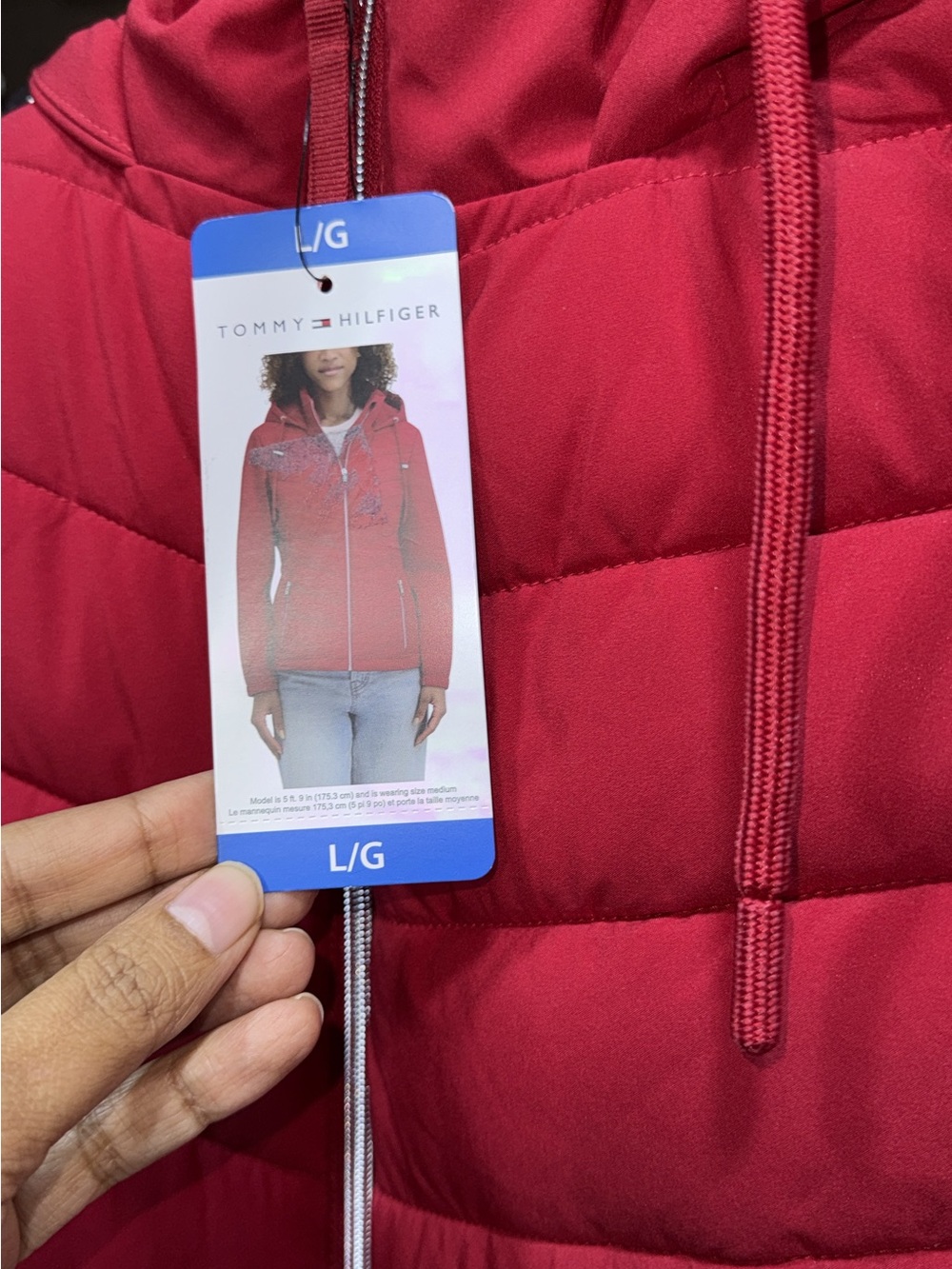 Tommy Hilfiger Women's Red Quilted Hooded Jacket